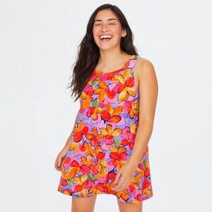 C&C California Linen Dress Small Colorful Sleeveless Floral Bright Summer Beach